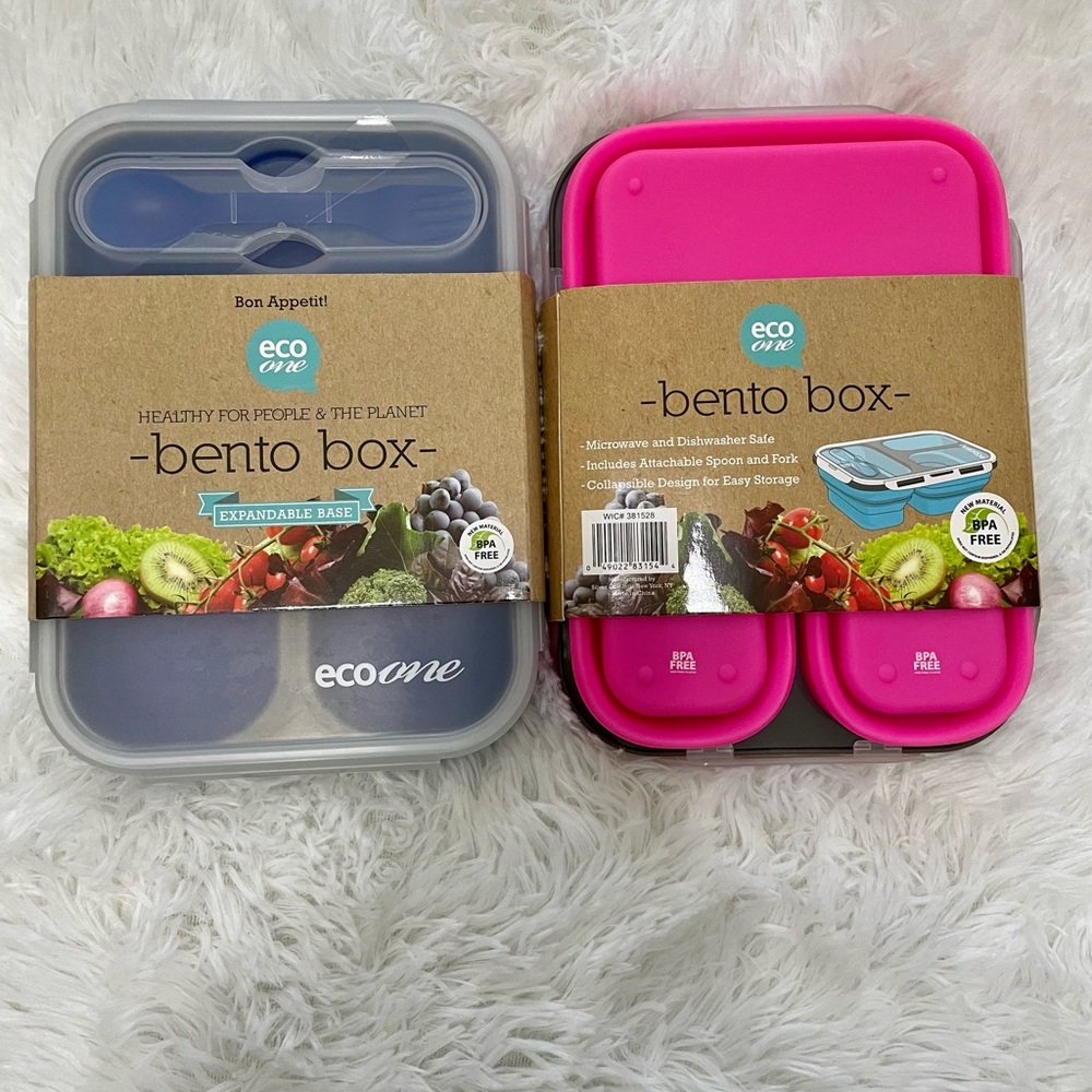 2sets Eco one Silicone Bento Box,Lunch Box storage organizer with 3 Compartments